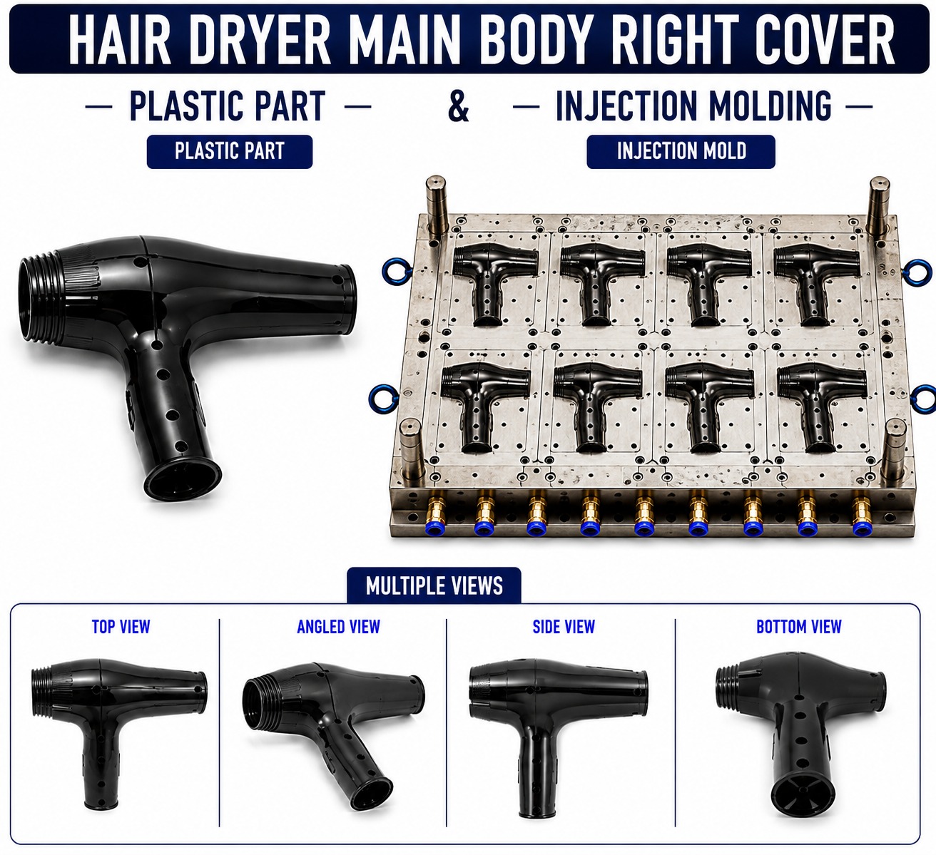 Hair Dryer Plastic Main Body Right Cover Mould and Moulding Service